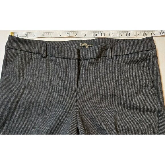 Dalia Black Gray Flat Front Pin Striped 10 Zipper Front Pockets Womans Pants - Picture 4 of 9